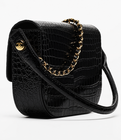 Chanel Mini Flap Bag With Top Handle Crocodile Leather in Black AS6424 - Pre-Owned Authentic