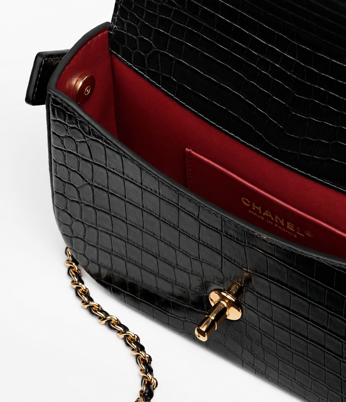 Chanel Mini Flap Bag With Top Handle Crocodile Leather in Black AS6424 - Pre-Owned Authentic