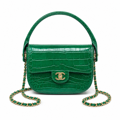 Chanel Mini Flap Bag With Top Handle Crocodile Leather in Green AS6424 - Pre-Owned Authentic