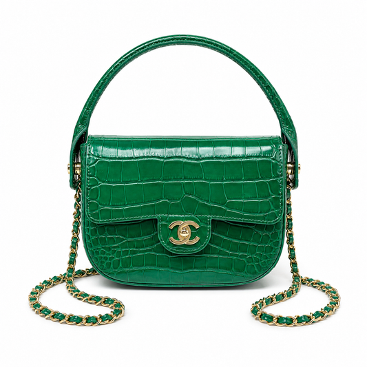Chanel Mini Flap Bag With Top Handle Crocodile Leather in Green AS6424 - Pre-Owned Authentic