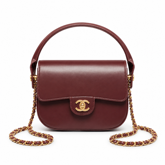 Chanel Mini Flap Bag With Top Handle Shiny Calfskin in Burgundy  AS6424 - Pre-Owned Authentic METIERS D'ART