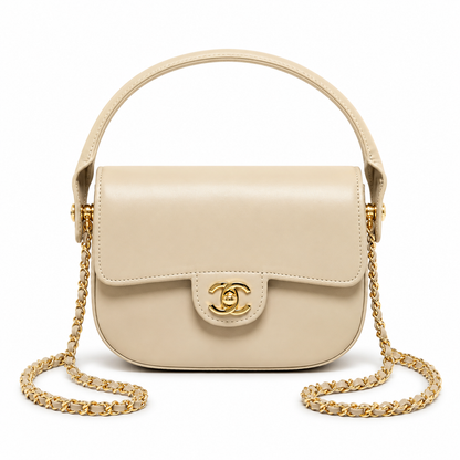 Chanel Mini Flap Bag With Top Handle Shiny Calfskin in Biege  AS6424 - Pre-Owned Authentic