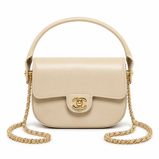 Chanel Mini Flap Bag With Top Handle Shiny Calfskin in Biege  AS6424 - Pre-Owned Authentic