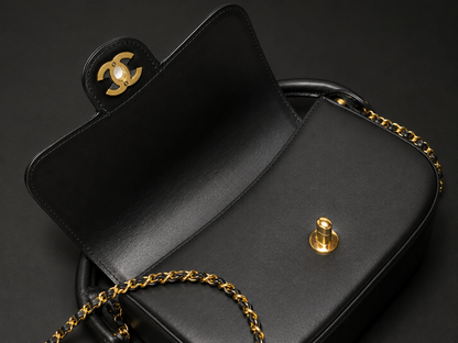 Chanel Mini Flap Bag With Top Handle Shiny Calfskin in Black  AS6424 - Pre-Owned Authentic