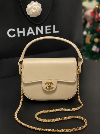 Chanel Mini Flap Bag With Top Handle Shiny Calfskin in Biege  AS6424 - Pre-Owned Authentic