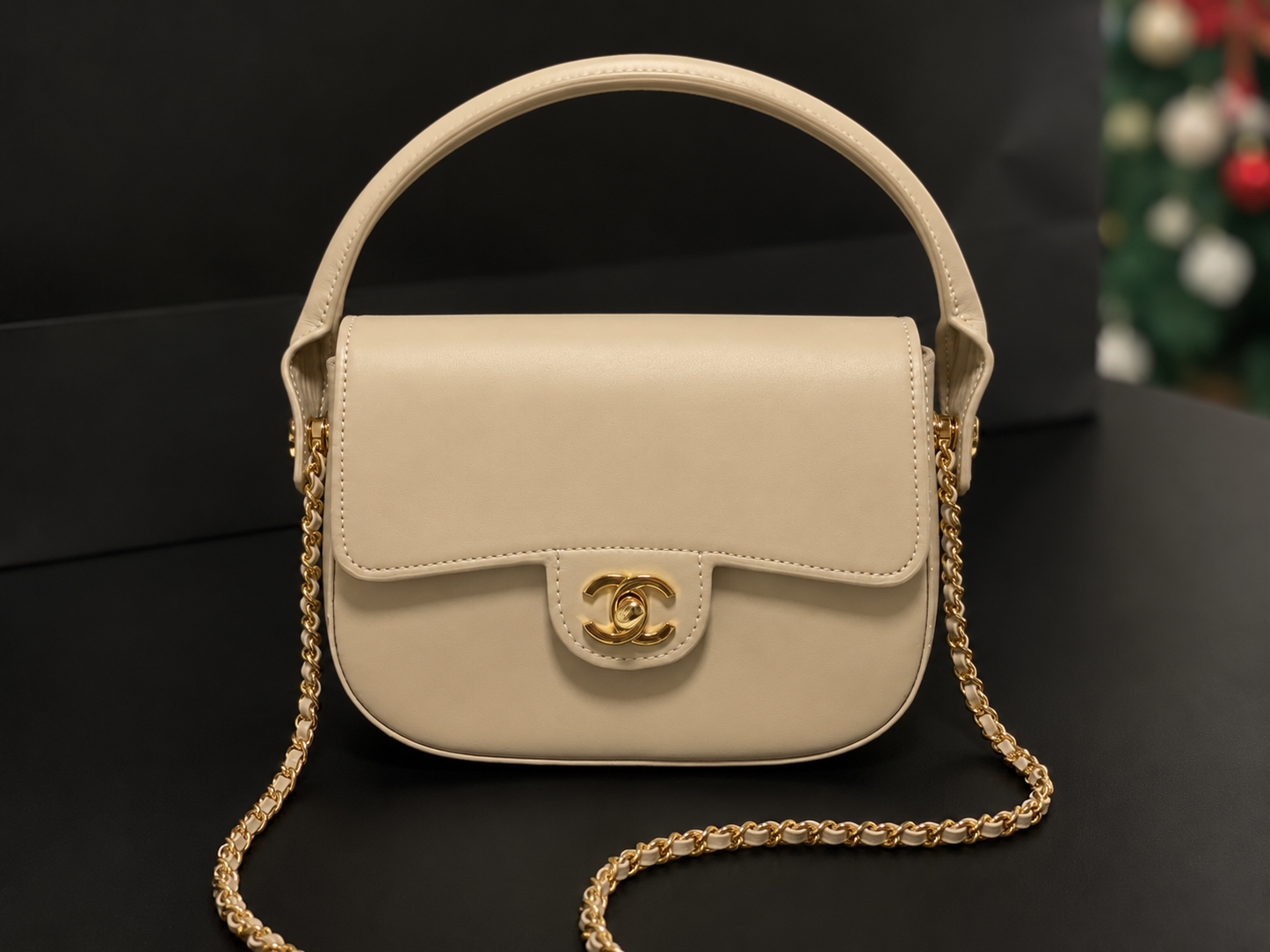 Chanel Mini Flap Bag With Top Handle Shiny Calfskin in Biege  AS6424 - Pre-Owned Authentic