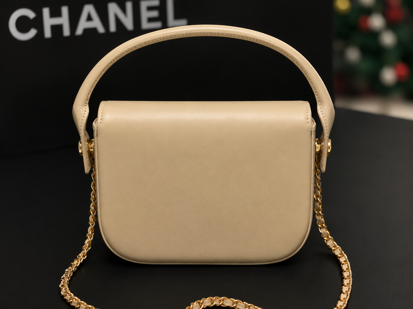 Chanel Mini Flap Bag With Top Handle Shiny Calfskin in Biege  AS6424 - Pre-Owned Authentic