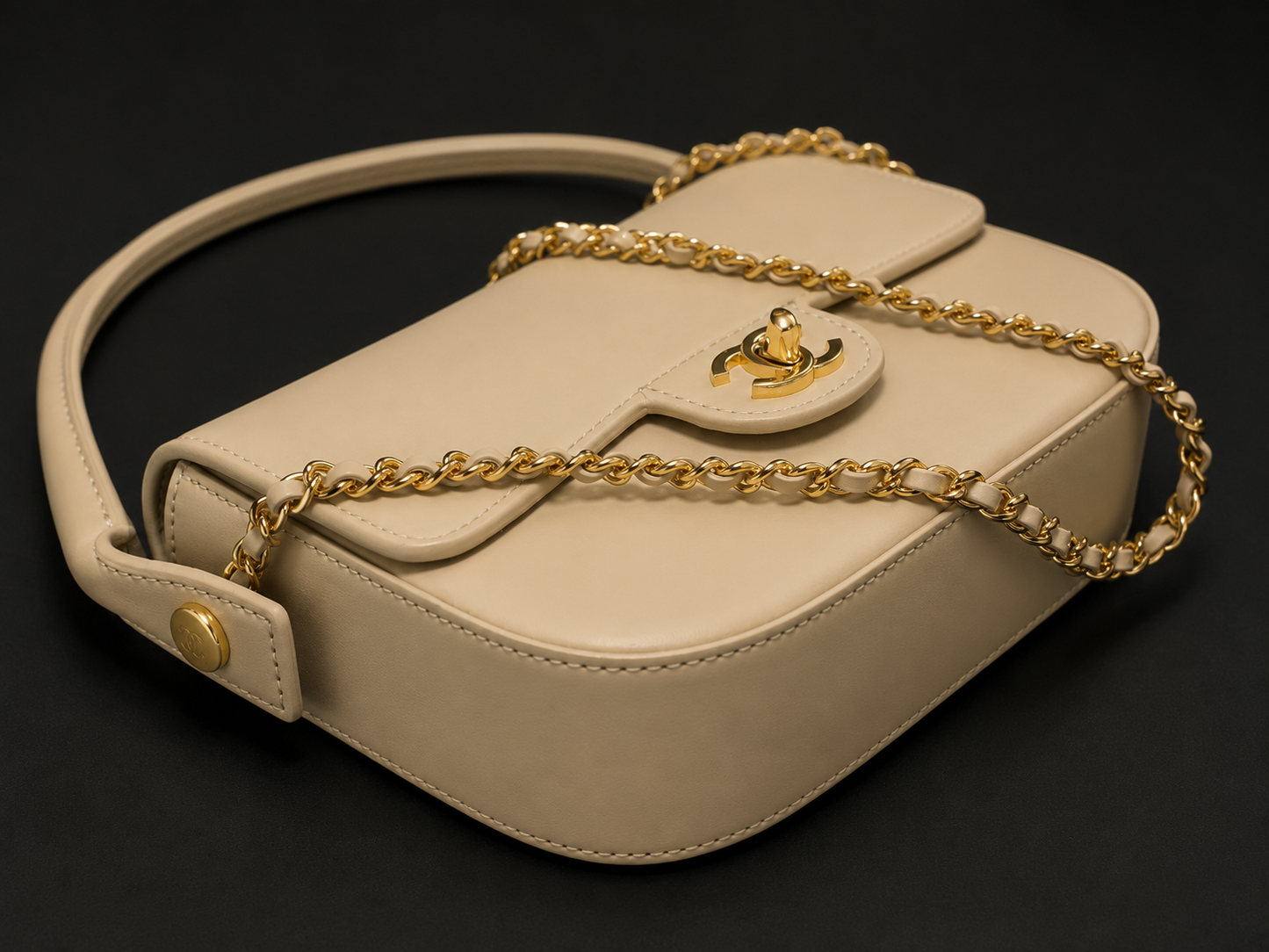 Chanel Mini Flap Bag With Top Handle Shiny Calfskin in Biege  AS6424 - Pre-Owned Authentic