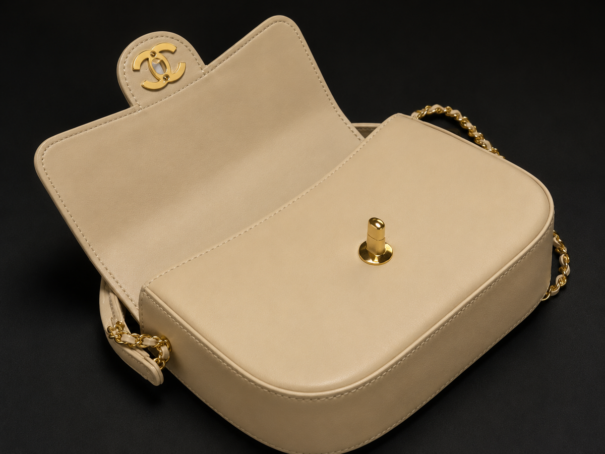 Chanel Mini Flap Bag With Top Handle Shiny Calfskin in Biege  AS6424 - Pre-Owned Authentic