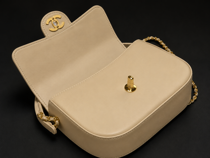 Chanel Mini Flap Bag With Top Handle Shiny Calfskin in Biege  AS6424 - Pre-Owned Authentic
