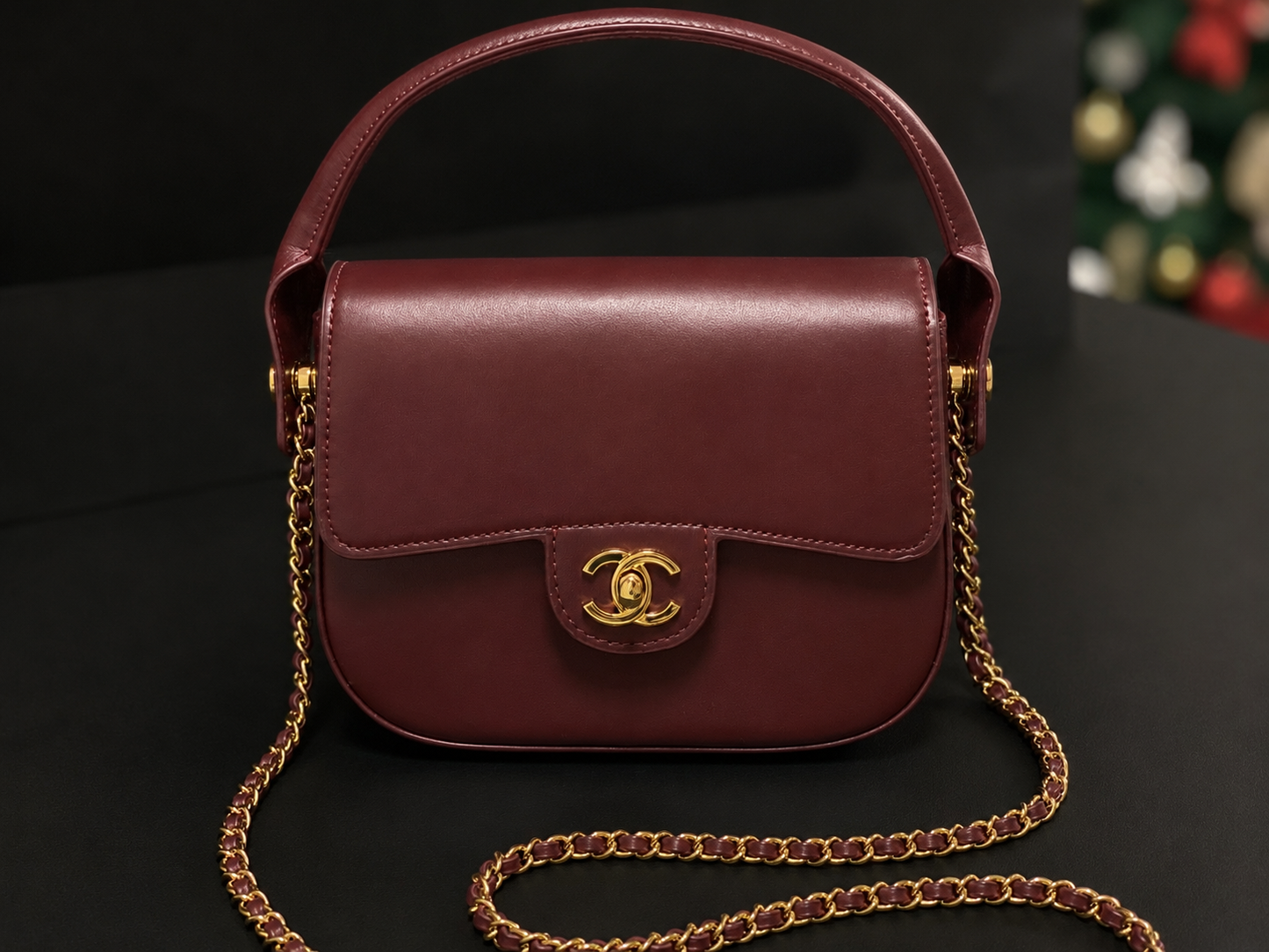 Chanel Mini Flap Bag With Top Handle Shiny Calfskin in Burgundy  AS6424 - Pre-Owned Authentic METIERS D'ART