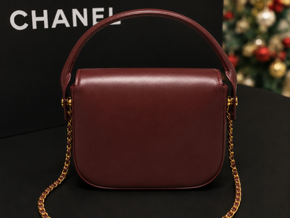 Chanel Mini Flap Bag With Top Handle Shiny Calfskin in Burgundy  AS6424 - Pre-Owned Authentic METIERS D'ART