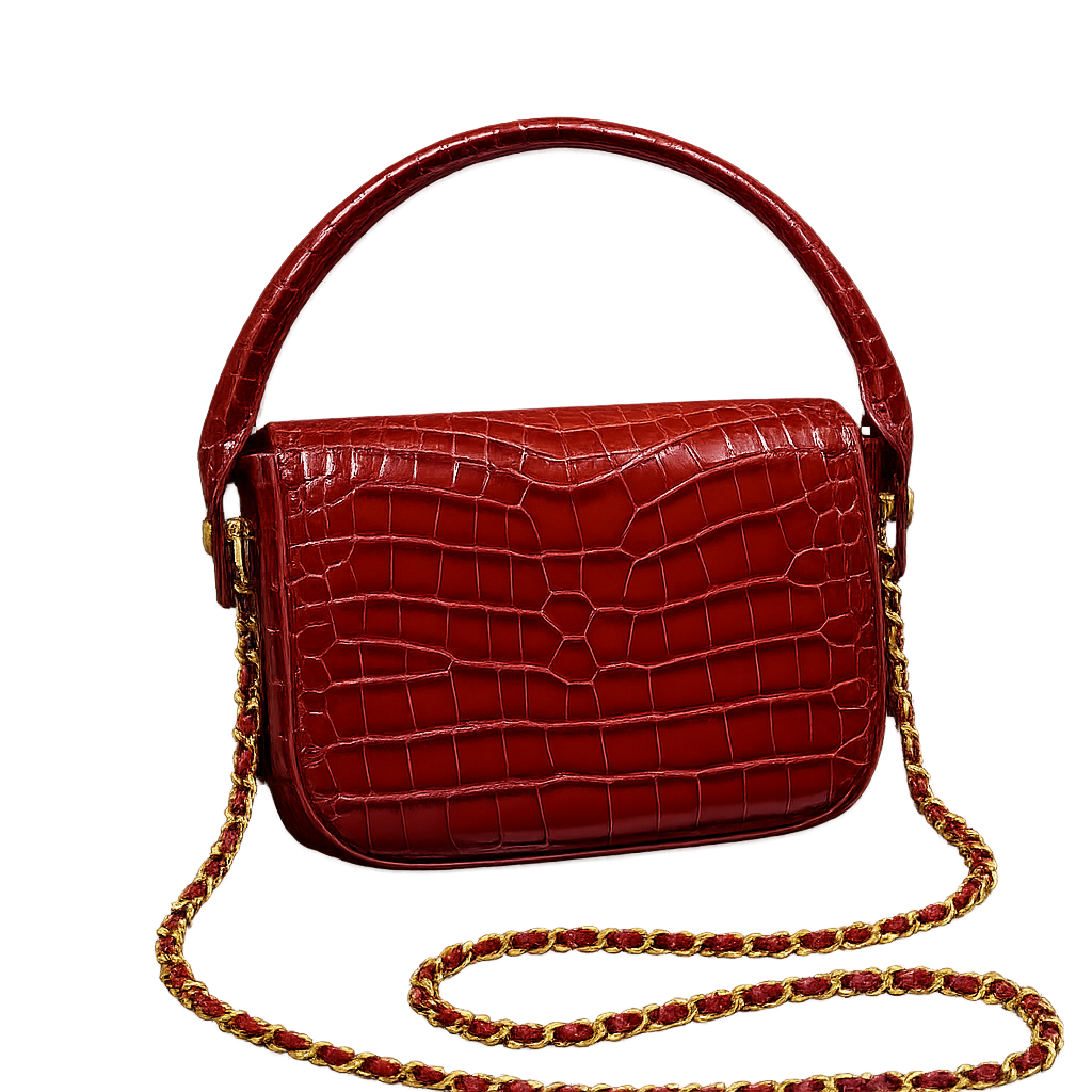 Chanel Mini Flap Bag With Top Handle Crocodile Leather in Red AS6424 - Pre-Owned Authentic