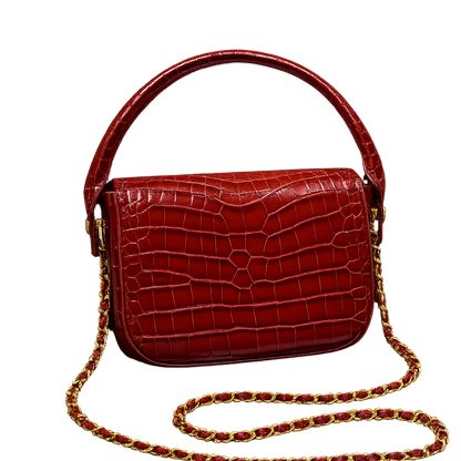 Chanel Mini Flap Bag With Top Handle Crocodile Leather in Red AS6424 - Pre-Owned Authentic