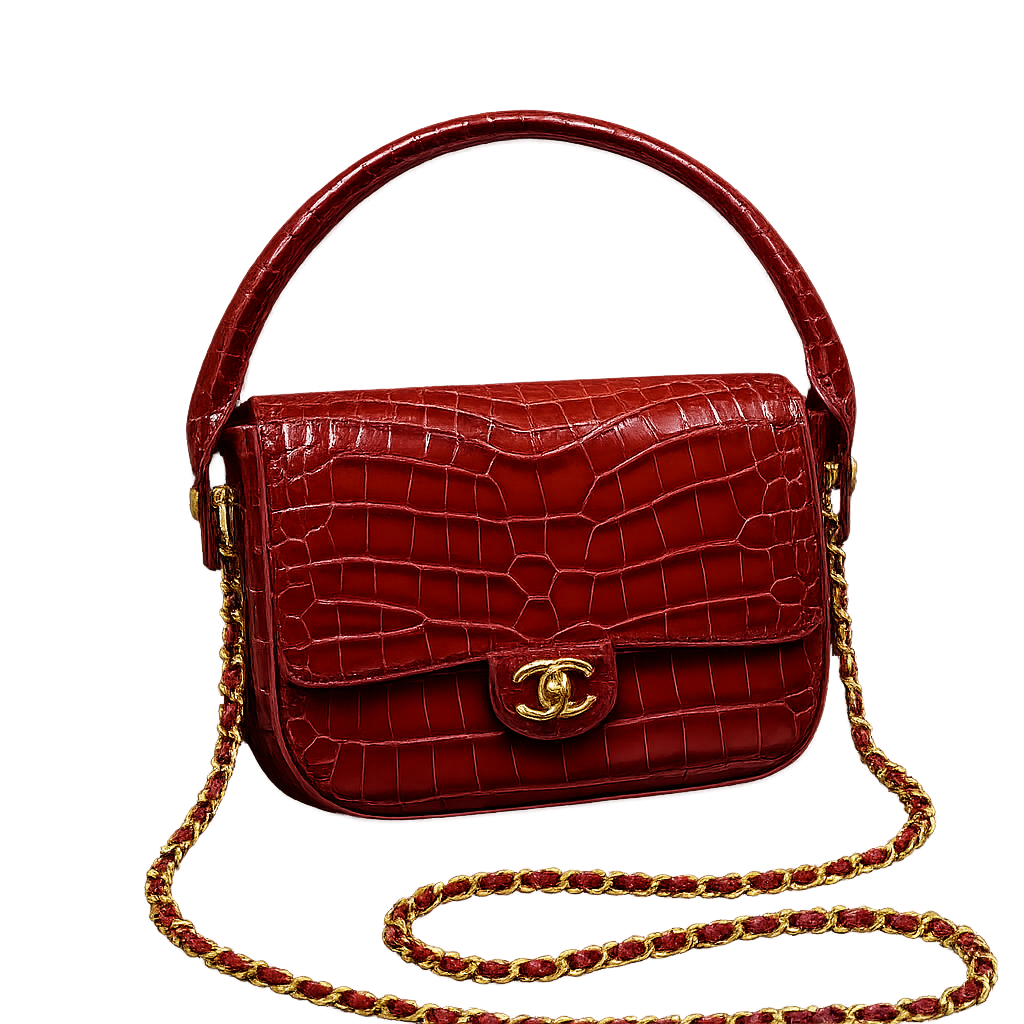 Chanel Mini Flap Bag With Top Handle Crocodile Leather in Red AS6424 - Pre-Owned Authentic