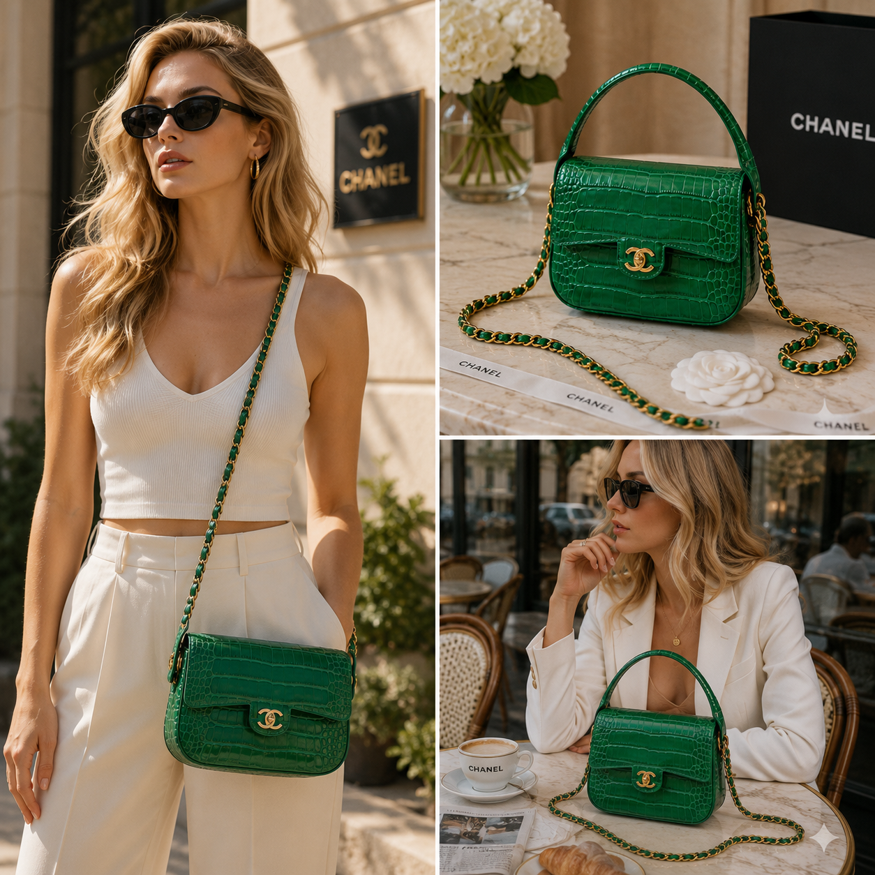 Chanel Large Clutch Crocodile Leather in Green AS6425 - Pre-Owned Authentic