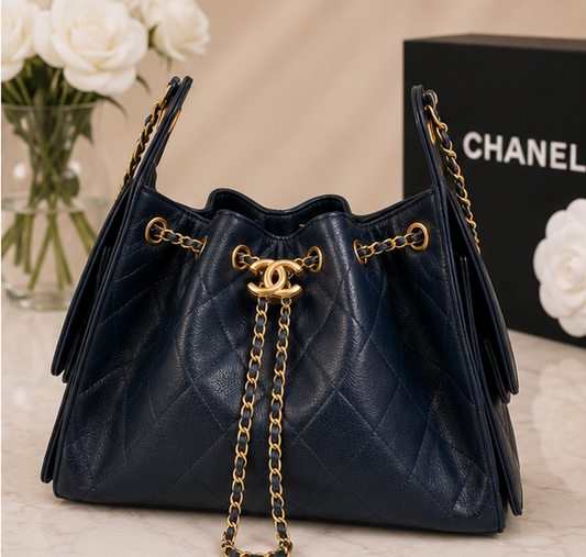 Pre-Owned Authentic Chanel 25 Navy Blue