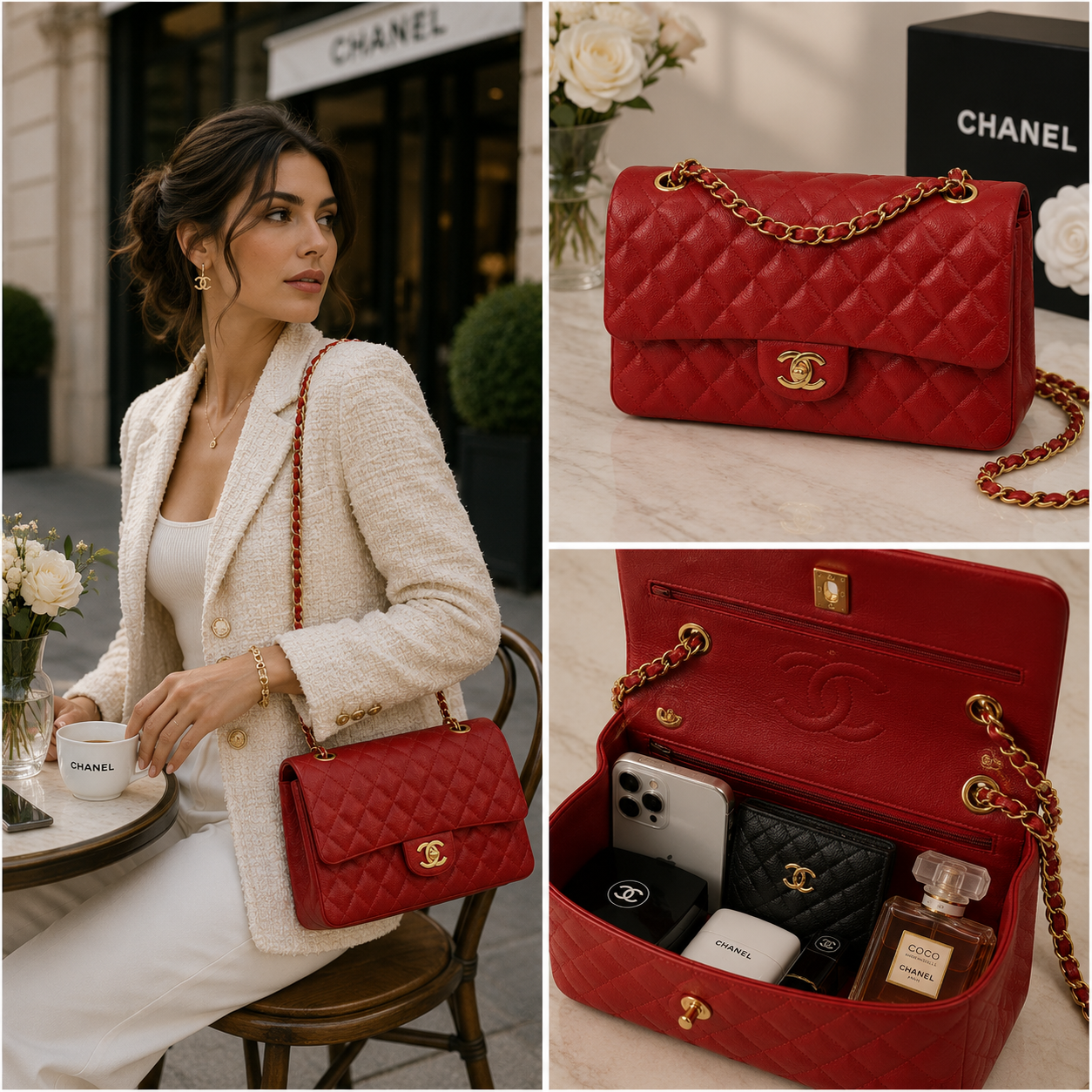 Pre-Owned Authentic Chanel Classic Flap Red