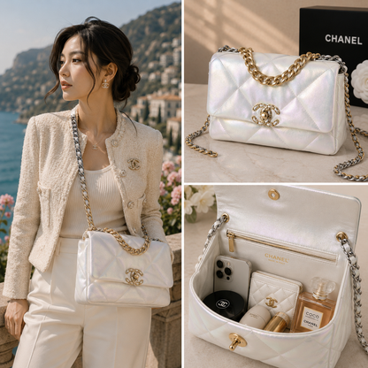 Chanel 19 Medium Handbag | Shiny Lambskin White