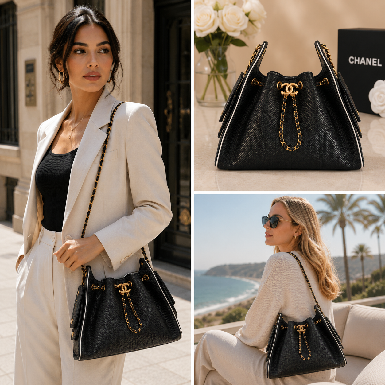 Chanel 25 Small Braided Raffia in Black - Pre-Owned Authentic