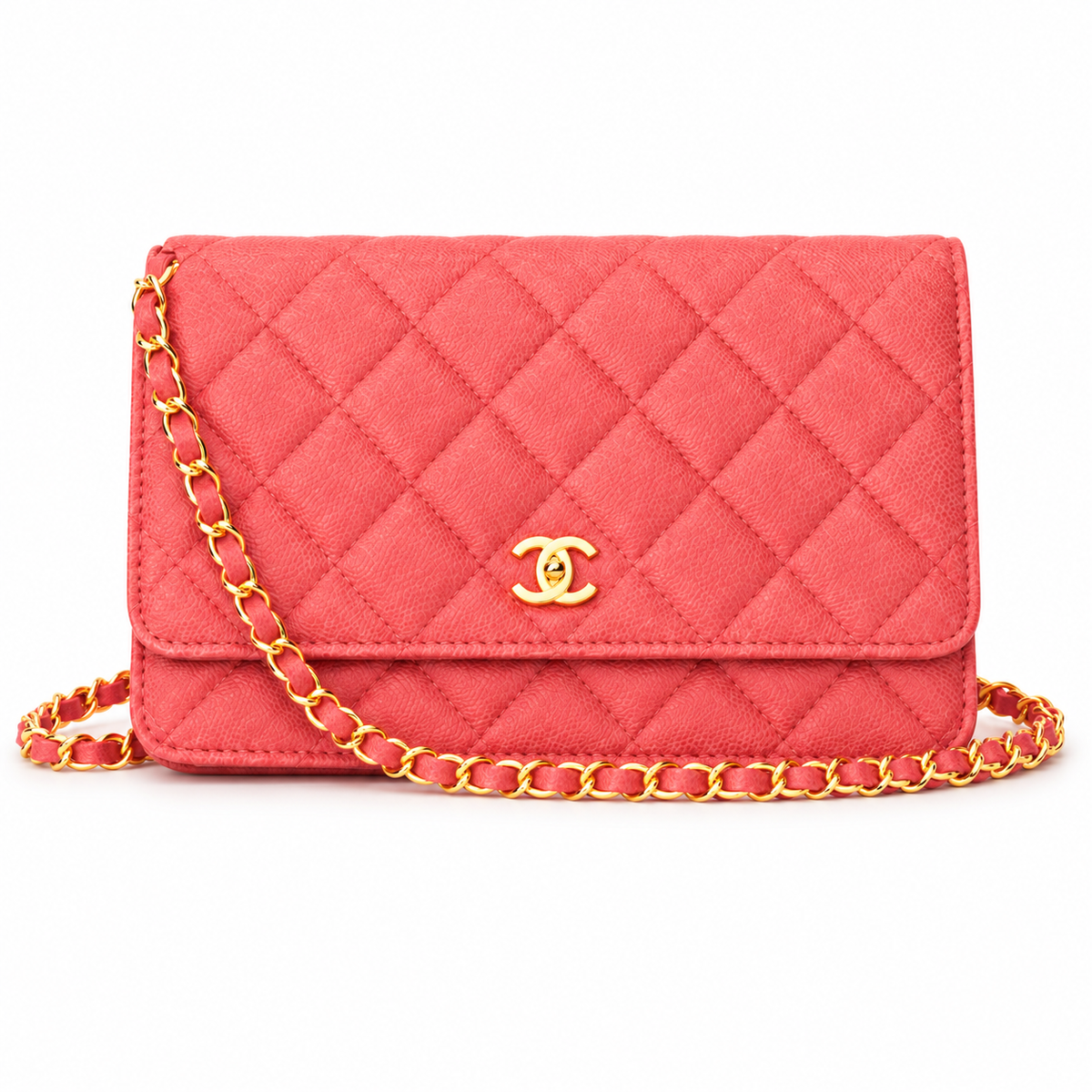 Chanel Classic Wallet on Chain in Coral Pink - Pre-Owned Authentic
