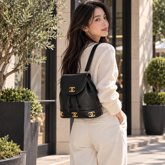Chanel Vintage Double CC Backpack in Black lifestyle