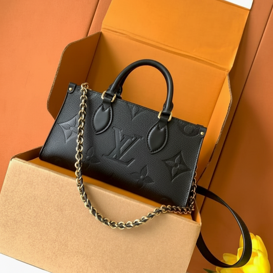 Pre-Owned Authentic Louis Vuitton OnTheGo East West Black All Leather Handbag