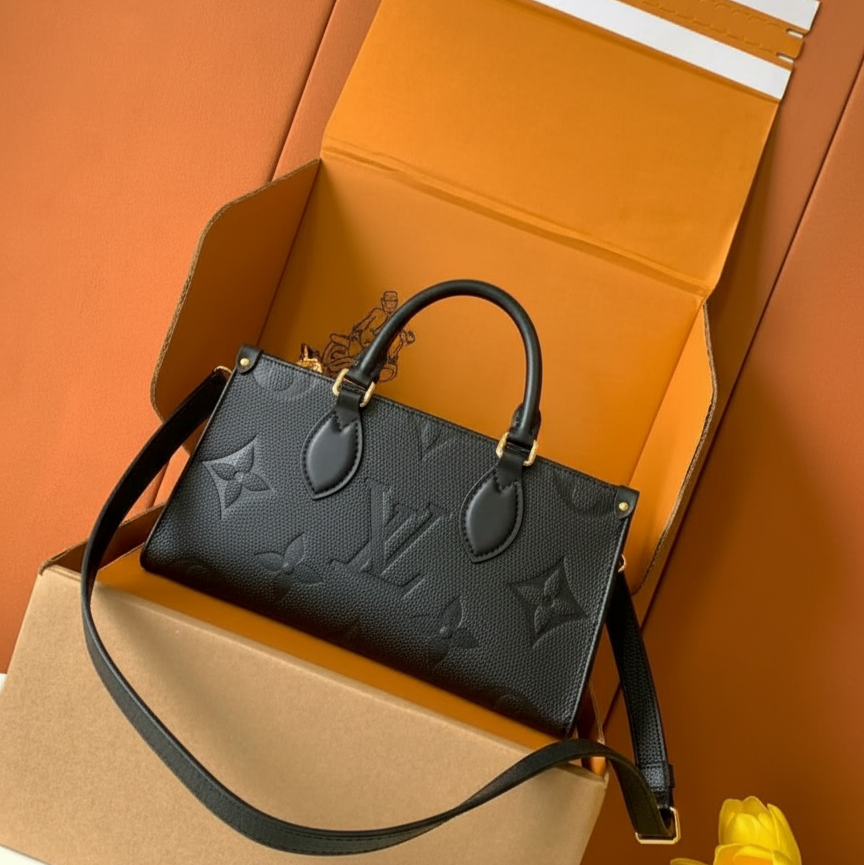 Pre-Owned Authentic Louis Vuitton OnTheGo East West Black All Leather Handbag