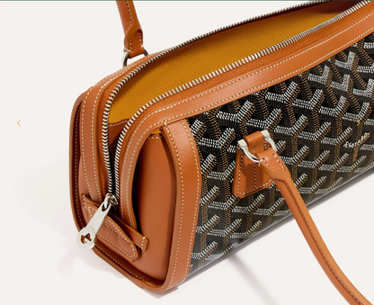 Goyard Bonbonnière Bag in Black & Tan close-up detailed view