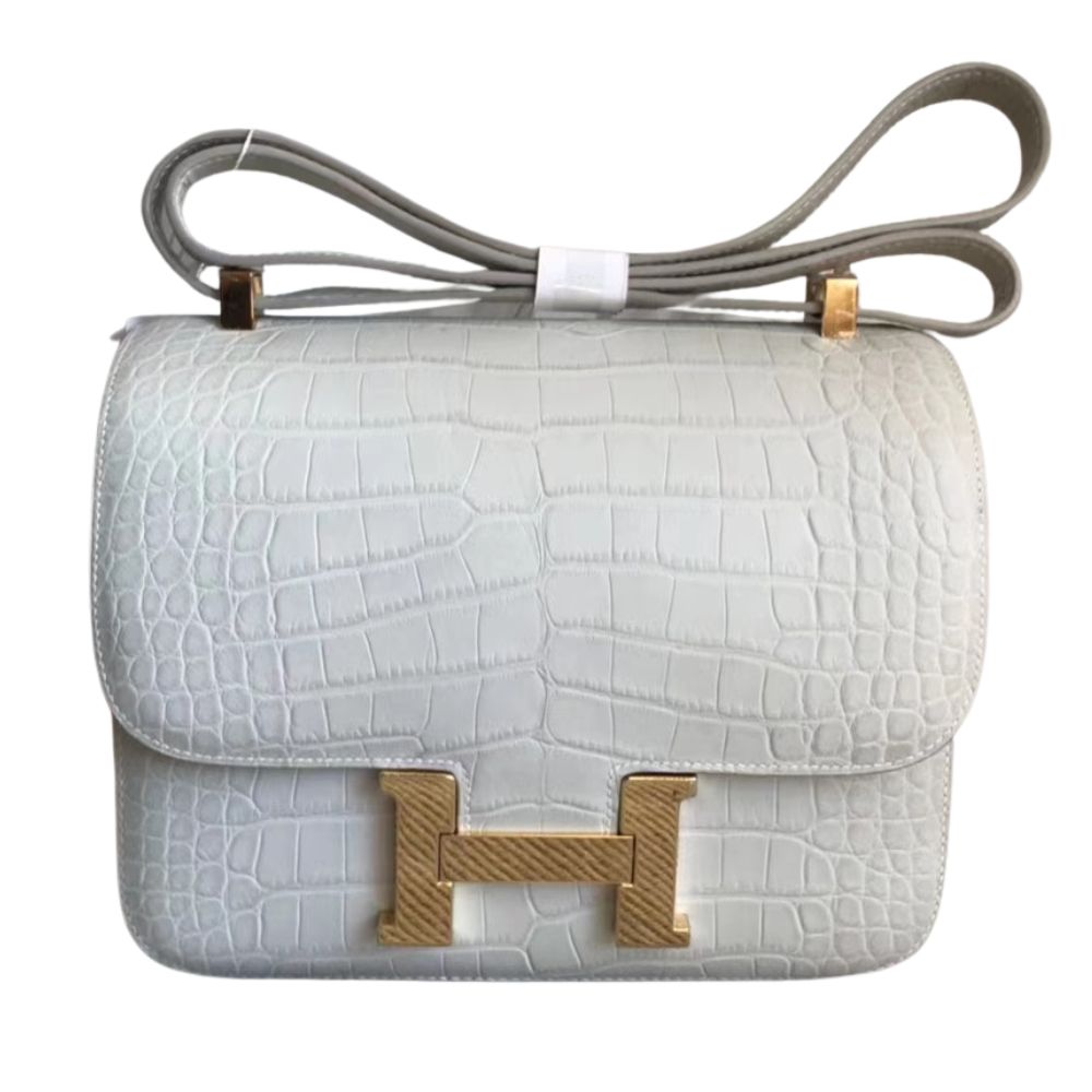 Hermès Constance 18 Bag – White Shiny Alligator with Palladium Hardware – Pre-Owned Authentic