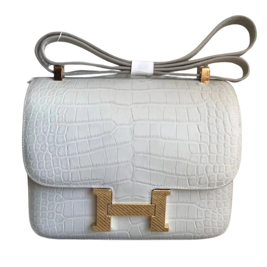 Hermès Constance 18 Bag – White Shiny Alligator with Palladium Hardware – Pre-Owned Authentic
