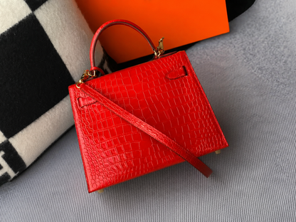 Hermes Kelly 25 in  Rouge Vif (Red) -  Real Crocodile - Pre-Owned Authentic