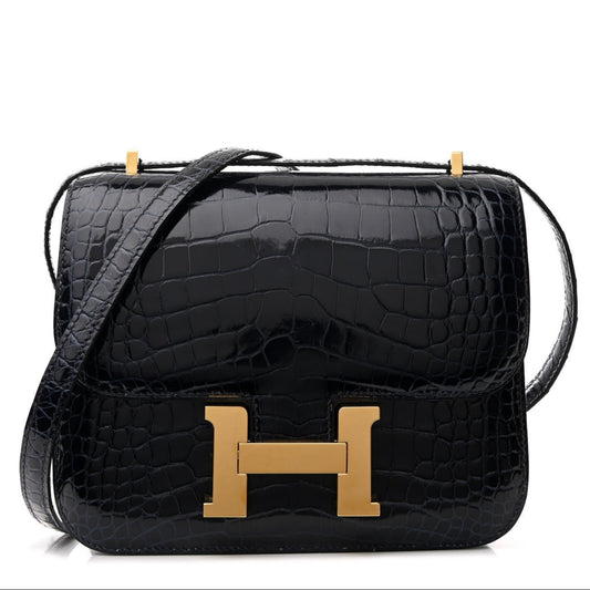 Pre-Owned Authentic - Hermes Constance 18 in Black Crocodile Embossed leather with Gold Hardware