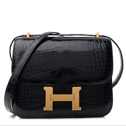 Pre-Owned Authentic - Hermes Constance 18 in Black Shiny Alligator with Gold Hardware