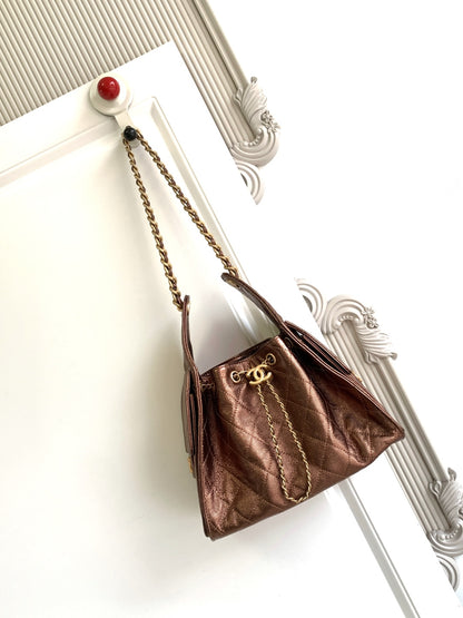 Pre-Owned Authentic Chanel Small Caviar Leather 25 Handbag Bronze
