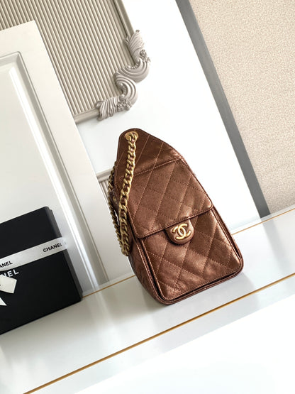 Pre-Owned Authentic Chanel Small Caviar Leather 25 Handbag Bronze