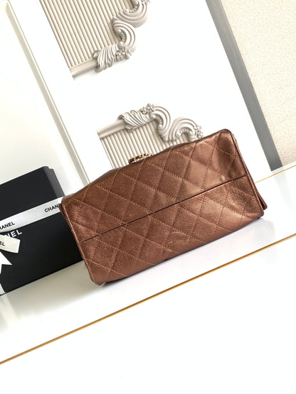 Pre-Owned Authentic Chanel Small Caviar Leather 25 Handbag Bronze