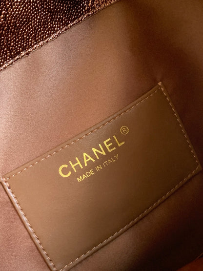 Pre-Owned Authentic Chanel Small Caviar Leather 25 Handbag Bronze