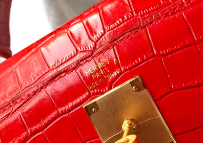 Hermes Kelly 25 in  Rouge Vif (Red) -  Real Crocodile - Pre-Owned Authentic