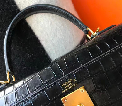 Hermes Kelly 25 Black Real Crocodile - Pre-Owned Authentic