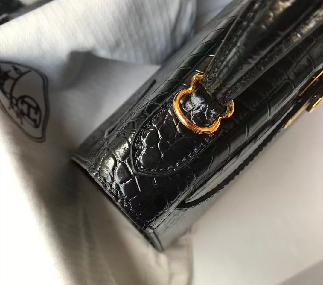 Hermes Kelly 25 Black Real Crocodile - Pre-Owned Authentic