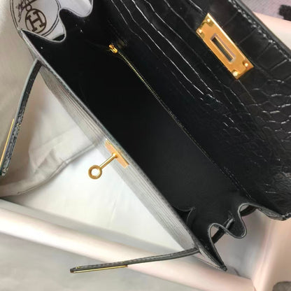 Hermes Kelly 25 Black Real Crocodile - Pre-Owned Authentic