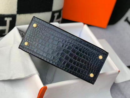 Hermes Kelly 25 Black Real Crocodile - Pre-Owned Authentic