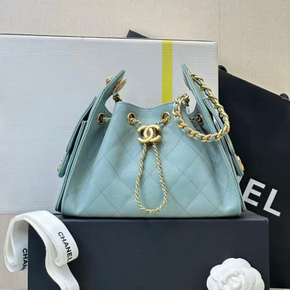 Pre-Owned Authentic Chanel 25 Small in  Light Blue / Aqua