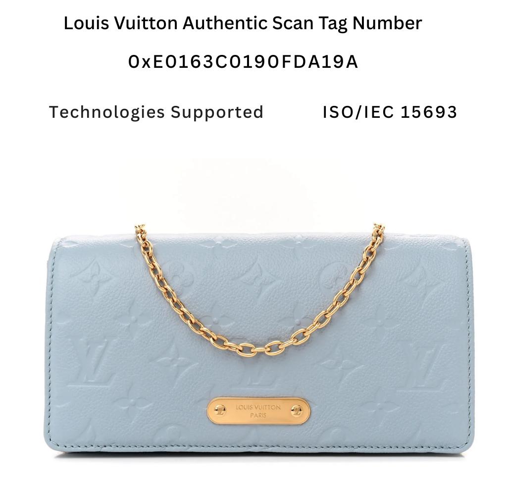 M46919 Pre-Owned Authentic Louis Vuitton Wallet On Chain Ivy Blue with Authentic RFID Tag