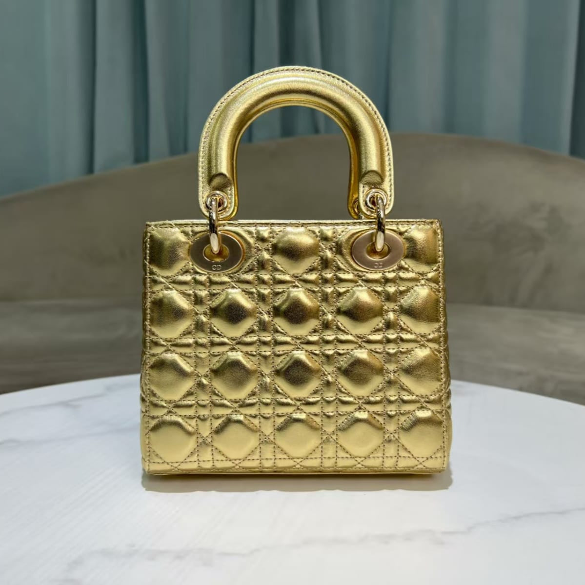 Dior Lady Dior Bag – Metallic Gold Lambskin Cannage – Pre-Owned Authentic