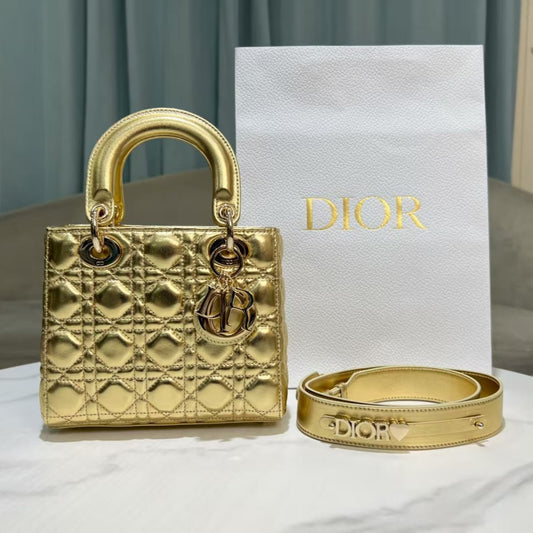 Dior Lady Dior Bag – Metallic Gold Lambskin Cannage – Pre-Owned Authentic