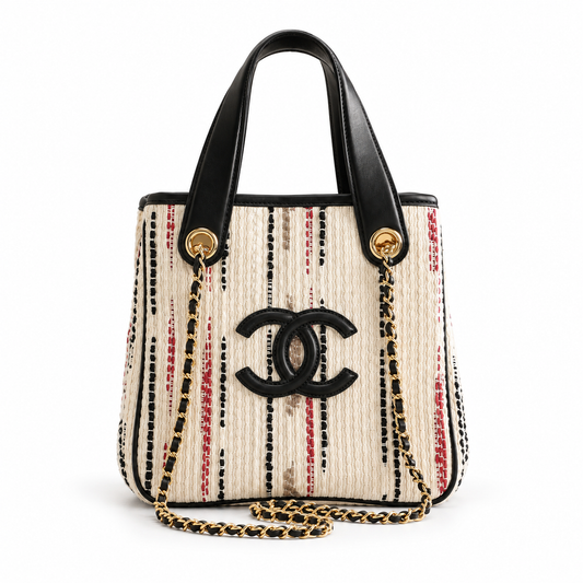 Chanel Mini Shopping Bag – Ecru, Black, Beige, & Red | Pre-Owned Authentic