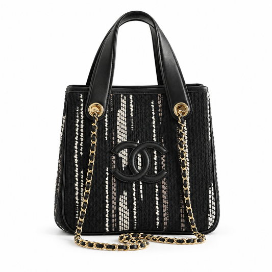 Chanel Mini Shopping Bag – Black, White & Gray | Pre-Owned Authentic