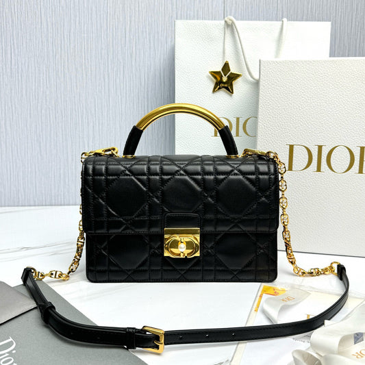 Dior Ange Small Bag  Black Lambskin Macrocannage  Pre-Owned Authentic